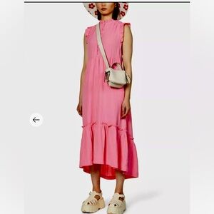 Me+Em Pink Ruffled Sleeveless Maxi Dress. Size 4